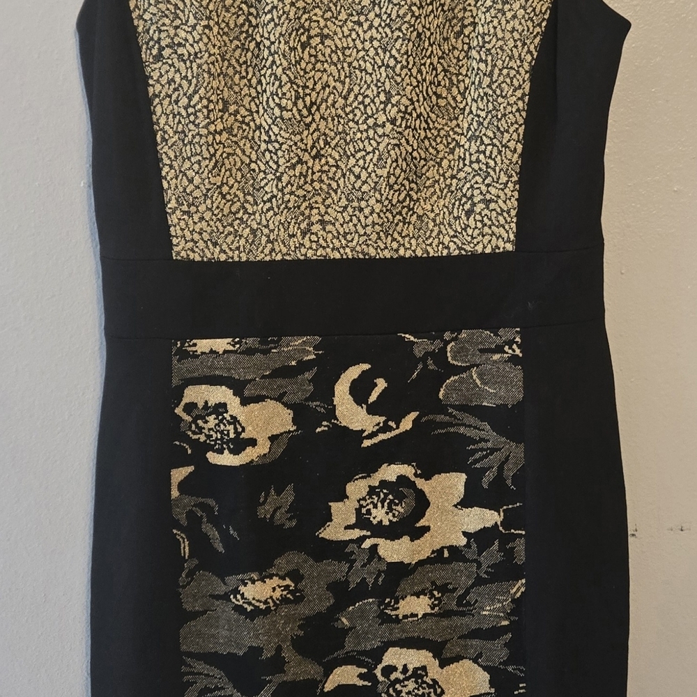 Badgley Mischka Black and Gold Floral Sheath Dress